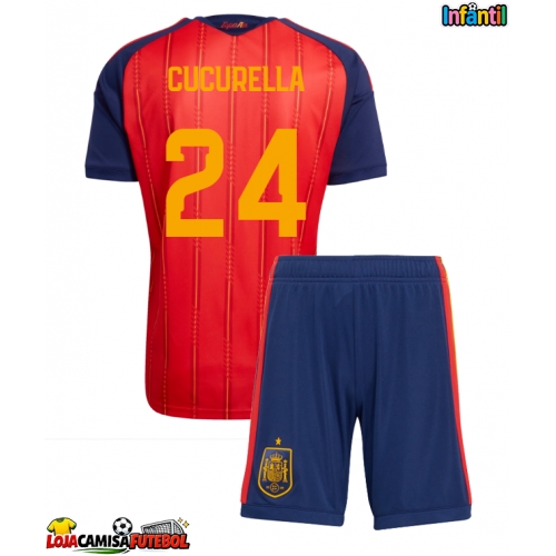 Camisa de Futebol Espanha Marc Cucurella #24 Equipamento Principal Infantil Mundo 2026 Manga Curta (+ Calças curtas)